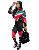 Autumn Colorful Stripes Zipper Tracksuit