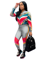 Autumn Colorful Stripes Zipper Tracksuit