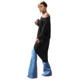 Solid Color Long Sleeves Wrapped Irregular Long Shirt