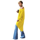 Solid Color Long Sleeves Wrapped Irregular Long Shirt