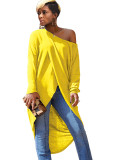 Solid Color Long Sleeves Wrapped Irregular Long Shirt