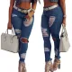 Street Style Fitted Blue Rip Jeans