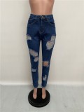 Street Style Fitted Blue Rip Jeans