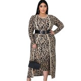 Plus Size Leopard Dress with Matching Long Cardigans