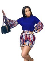 Autumn Two Piece Matching Wide Sleeve Shirt and Mini Skirt Set