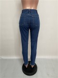 Street Style Fitted Blue Rip Jeans
