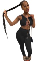 Party Sexy Two Piece Matching Lace Up Crop Top and Pants Set