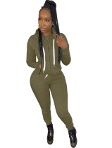 Solid Plain Long Sleeve Hoodie Zipper Tracksuit