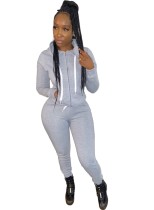 Solid Plain Long Sleeve Hoodie Zipper Tracksuit