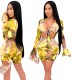 Print Two Piece Bodycon Knotted Crop Top and Short Set