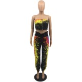 Sexy Colorful Strapless Crop Top and Track Pants Set