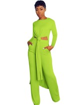 Solid Color 2pc Side Slit Long Shirt and Matching Pants Set