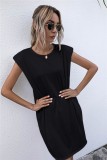 Summer Solid Plain O-Neck Regular Shirt Dress