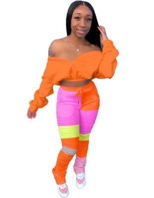 Autumn Sexy Crop Top and Colorful Pants Set