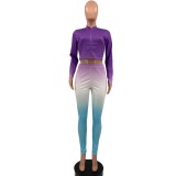Autumn Matching Two Piece Gradient Tight Shirt and Pants Set
