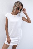 Summer Solid Plain O-Neck Regular Shirt Dress