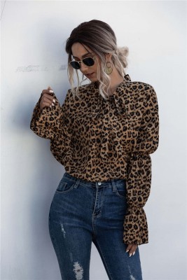 Autumn Leopard Print Elegant Tied Blouse