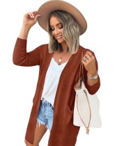 Autumn Solid Color Regular Pocket Cardigans with Full Sleeves