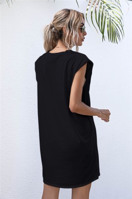 Summer Solid Plain O-Neck Regular Shirt Dress