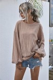 Autumn Solid Plain Knitted Loose Shirt with Pop Sleeves