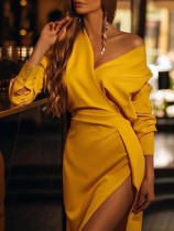 Solid Plain Elegant Slit Irregular Party Dress