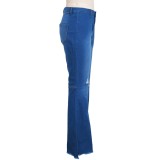 Bell Bottom High Waist Ripped Blue Jeans