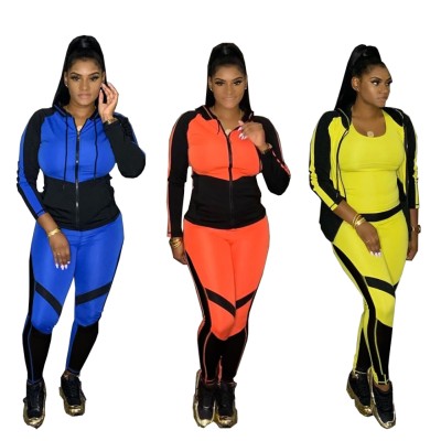 Contrast Color Zip Up Hoodie Tracksuit