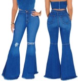 Bell Bottom High Waist Ripped Blue Jeans