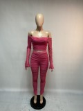 Sexy Matching Ruched Strapless Crop Top and Pants Set