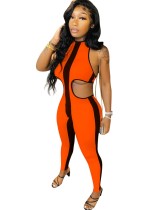 Contrast Color Cut Out Sexy Bodycon Jumpsuit