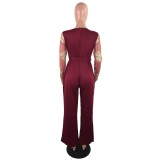 Occassional Applique V-Neck Formal Jumpsuit with Full Sleeves