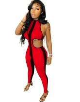 Contrast Color Cut Out Sexy Bodycon Jumpsuit