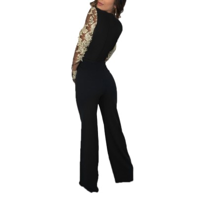 Occassional Applique V-Neck Formal Jumpsuit with Full Sleeves