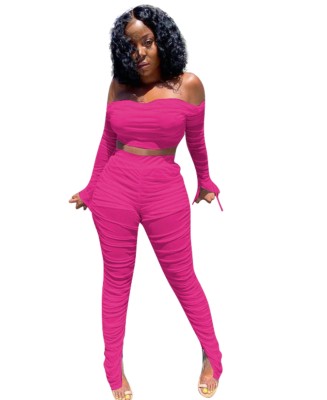 Sexy Matching Ruched Strapless Crop Top and Pants Set