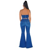 Bell Bottom High Waist Ripped Blue Jeans