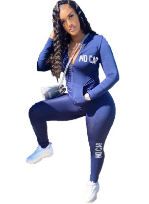 Autumn Print Fitted Sexy Zip Up Hoodie Tracksuit