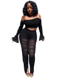 Sexy Matching Ruched Strapless Crop Top and Pants Set