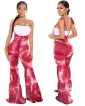 Sexy White Strapless Top and Tie Dye Bell Bottom Suspender Pants Set