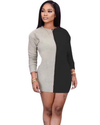 Contrast Color O-Neck Mini Club Dress