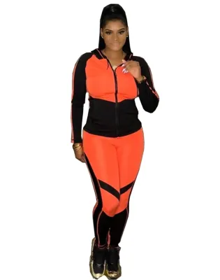 Contrast Color Zip Up Hoodie Tracksuit