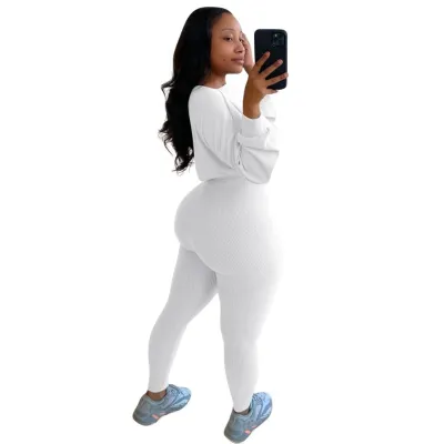 Letter Print Long Sleeve Crop Top and High Waist Pants Set