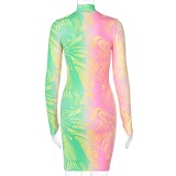 Colorful Sexy Long Sleeve Mini Bodycon Dress