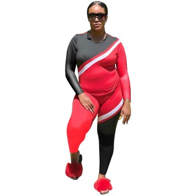 Autumn Contrast Color Tight Shirt and Legging Set