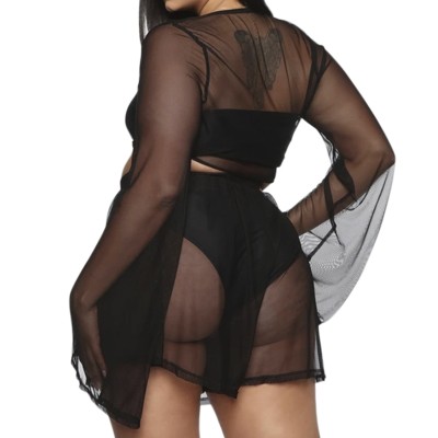 Party Black Sexy See Through Crop Top and Shorts Set
