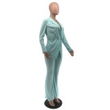 Autumn Solid Plain Blazer and Pants Suit