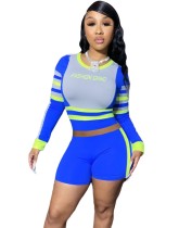 Sports Fitness Contrast Color Crop Top and Shorts Set