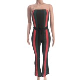 Sexy Strapless Striped Jumpsuit with Belt