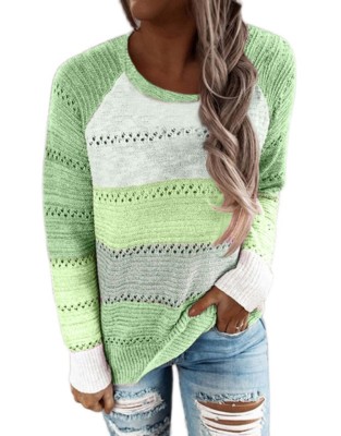 Contrast Color Hollow Out Round Neck Pullover Sweater