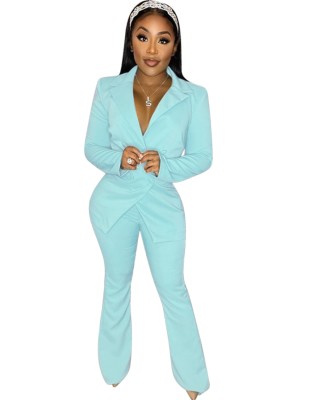 Autumn Solid Plain Blazer and Pants Suit