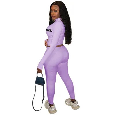 Autumn Sports Fitness Print Shirt and Legging Set